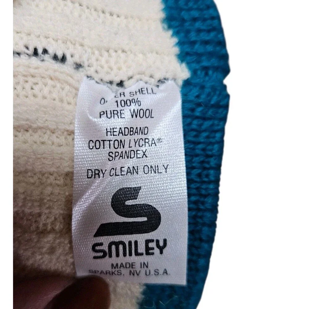 Smiley Wool Knit Headband Winter Ear Cover Blue With Conchos
